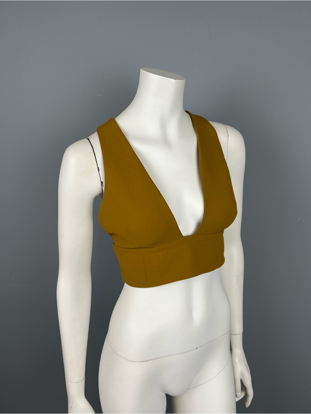 WILFRED Plunge V-Neck Crop Tank Top - button back Mustard